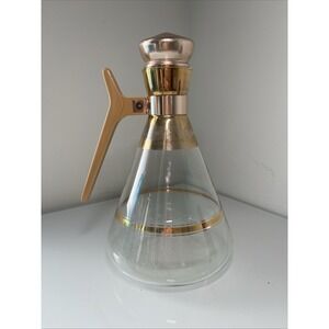 Vtg. Glass/Copper Carafe MCM Atomic-age, Cream Handle, Cork Stopper